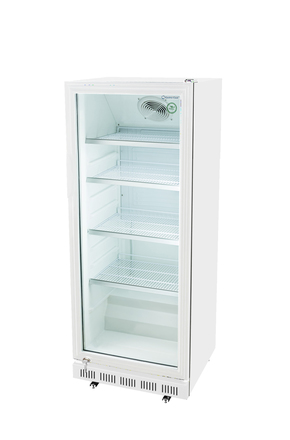 White commercial refrigerator with glass door